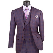 BIG  TALL Men's Purple Plaid 3pc 2-Button Modern Suit w/ Peak Lapel NWT