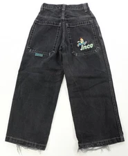 Rare Vintage JNCO Flamehead Baggy Denim Jeans 2000s Y2K Skater Black Youth SZ 12
