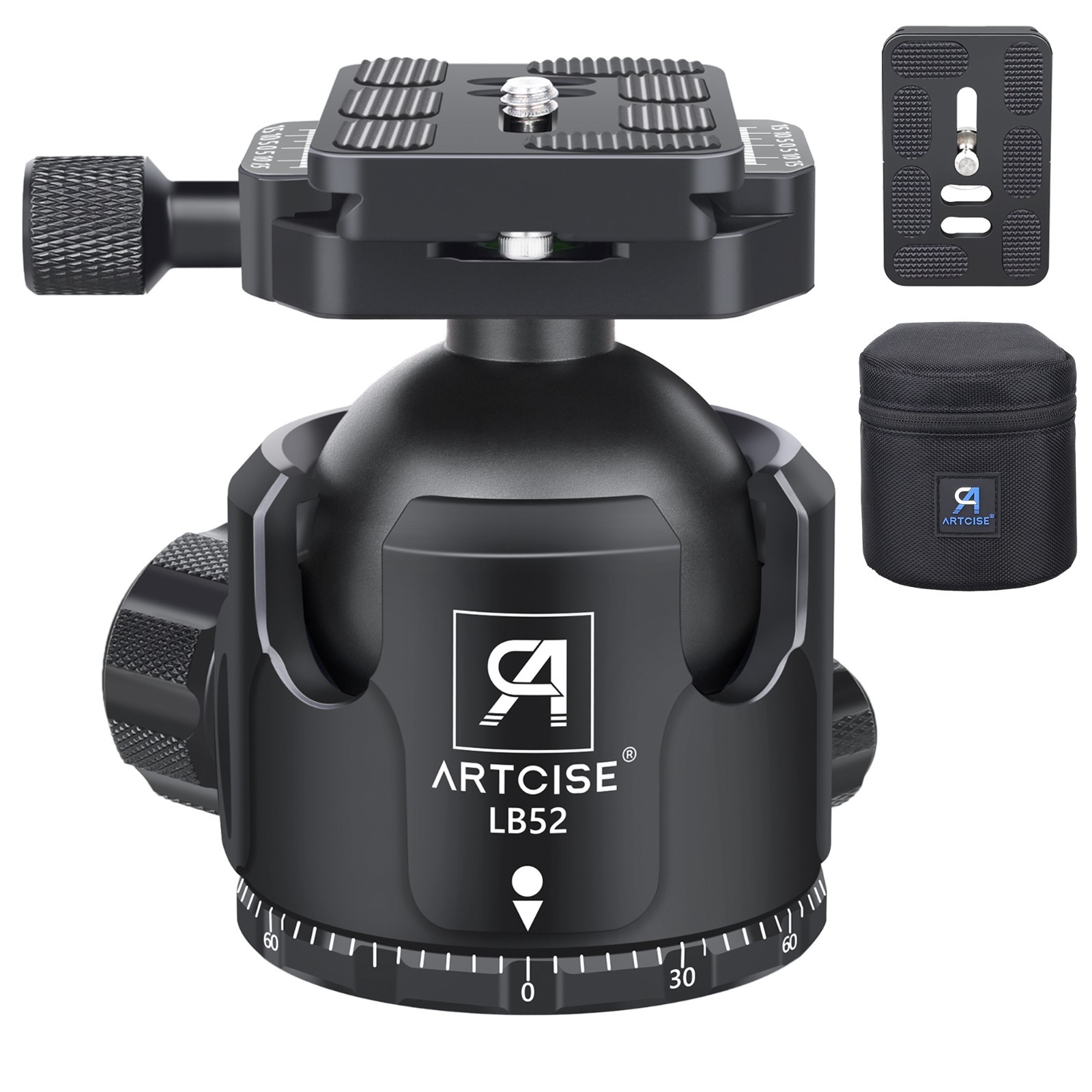 52mm Low Profile Ball Head All Metal CNC Tripod Monopod Ball Head for DSLR, Camc