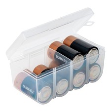 Battery Storage Organizer Case Holds 8 D Batteries Clear Snap Lid BPA Free