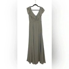 Jenny Yoo Rochelle Green/ Gray Ruffle V-Neck V-Back Maxi Bridesmaid Dress Size 4