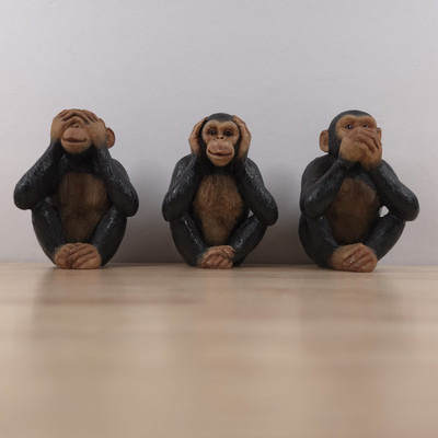 VTG Wise Three Monkeys, Figurines No Evil Hear See Speak Statue Set 4'' Thailand