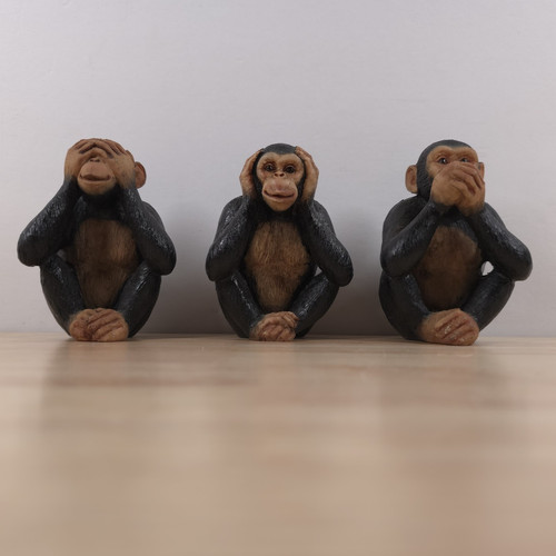 VTG Wise Three Monkeys, Figurines No Evil Hear See Speak Statue Set 4" Thailand