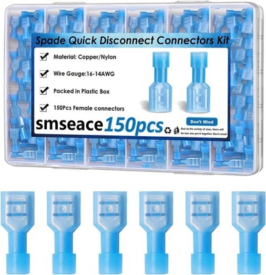 150Pcs Female Spade Quick Disconnect Connectors 16-14 AWG Quick Connect