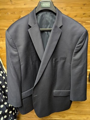 Lauren Ralph Lauren Blazer Mens 52R Navy Blue 100% Wool Two Button Gold Crest