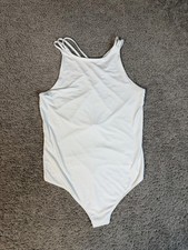 Express Bodysuit Womens M White Body Contour Strappy Back Stretch One Piece