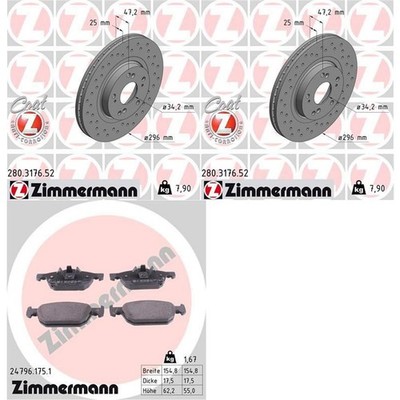 ZIMMERMANN BREMSSCHEIBEN 296mm + BELÄGE VORNE passend für HONDA ACCORD 8 CU CW