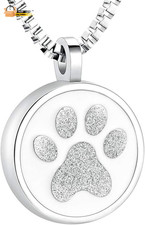 Pet Paw Print Cremation Jewelry Urn Necklace for Ashes round Dog Tag Ashe