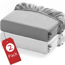 Twin Fitted Sheets 2 Pack Up to 14 Inch Deep Pocket Grey White Bed Sheets