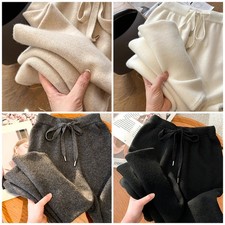 Knitted Wide-Leg Pants Winter High Waist Loose Pants Women's Casual Trousers.