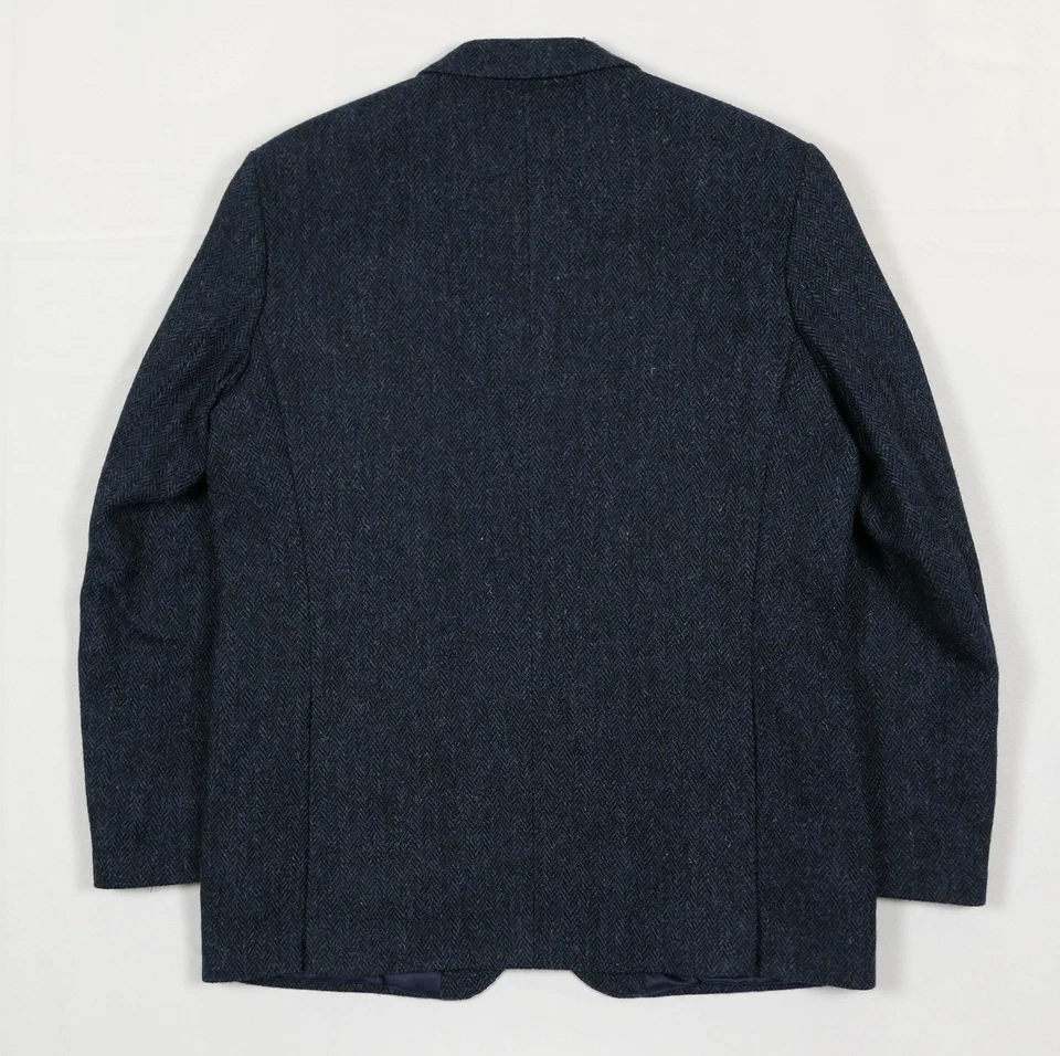 Dobell x Harris Tweed 46L Blue Scottish Hand Woven Wool Blazer Herringbone Men's - Image 3 of 4