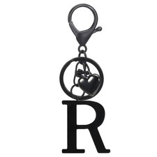 Heart Initial Letter Keychain, Stainless Steel Keyring Backpack Charm, Black R
