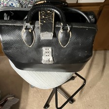 Black Leather Satchel Handbag for Women, Top Handle, Lock/Metal Clasp