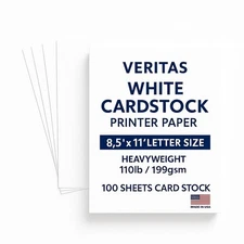 Veritas White Cardstock Printer Paper, 8.5” x 11” Letter Size, Heavyweight Ca...