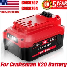For Craftsman V20 Battery 20 Volt 8.0Ah Lithium Ion 20V CMCB205 CMCB204 Battery