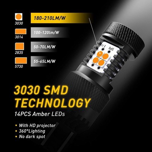 2x 7443 Amber LED Car Turn Signal Lamp 7440 7444 7441 992 992A W21W T20 AUXITO - Picture 3 of 8