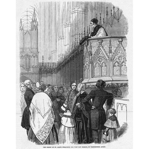 WESTMINSTER ABBEY The Bishop St Asaph Preaching Fast Day Sermon - Old Print 1847