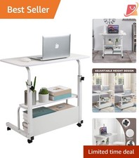 Adjustable Height Mobile Computer Desk White Small Space Rolling Work Station