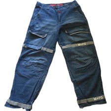 Marithe Francois Girbaud Men's Wide-Leg Blue Denim Cargo Jeans Relaxed Fit Strap