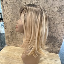 Synthetic wig rooted blonde wig with bangs brown roots, blonde bob wig
