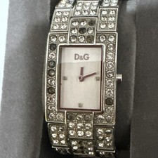 D&G Time Ladies Silver Jewel Watch Gemmed Strap & Spare Link WORKING In Box