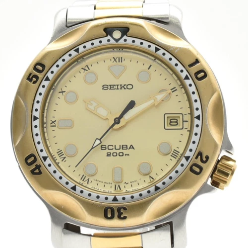 Vintage [Exc+5] SEIKO SCUBA 5H25-6000 200m diver Gold Quartz Men's Watch JAPAN