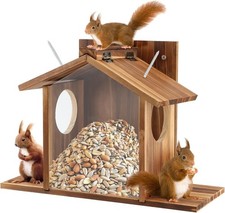 Wood Squirrel Feeder, outside Squirrel House Box for Corn, Squirrel Picnic Table