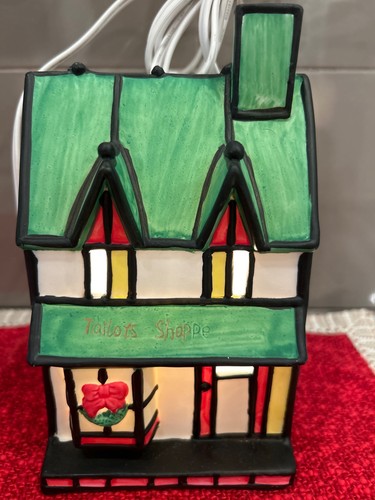 Victorian Style Ceramic Lighted Painted Look of Stain Glass -Tailors  Shoppe - Picture 1 of 11