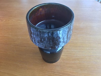 MCM 1970 West German FAT LAVA PLANT POT Studio Pottery Blue Brown Grey