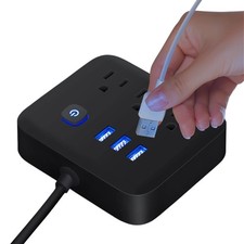 Power Strip Surge Protector 3 AC Outlets 3 USB Ports Compact Travel Black US