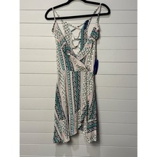 NWT Ocean Drive Clothing Co Boho Tribal Print Lace Up Back Ruffle Dress Size L