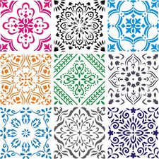 Large Mandala Stencils 12x12 Inch 9 Pack, Reusable Painting Templates for Floor,