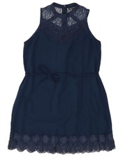 WAREHOUSE Womens Sleeveless Sheath Dress UK 14 Large Navy Blue Polyester BG03