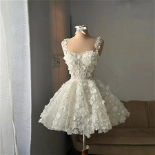 Short Mini Wedding Dresses Sweetheart A Line Floral Appliques Lace Bridal Gown