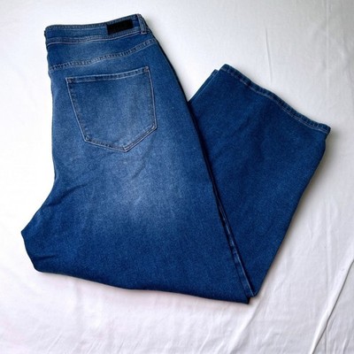 Nicole Miller Women Soho High Rise Wide Leg Crop Jeans Blue Size 14 Stretch