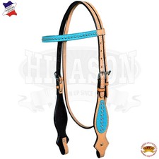 73BH Western Horse Headstall Tack Bridle American Leather Turquoise Hilason