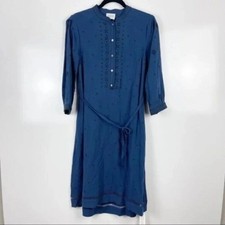 NUEVO Vestido Midi Envolvente Azul Londres Bordado Lino Boho Manga 3/4 Talla 2 Cottage