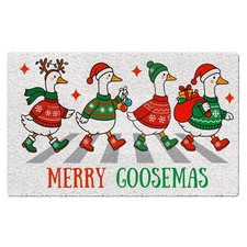 Christmas Goose Door Mat, Funny Santa Reindeer Goose Doormat Non-Slip for Por...