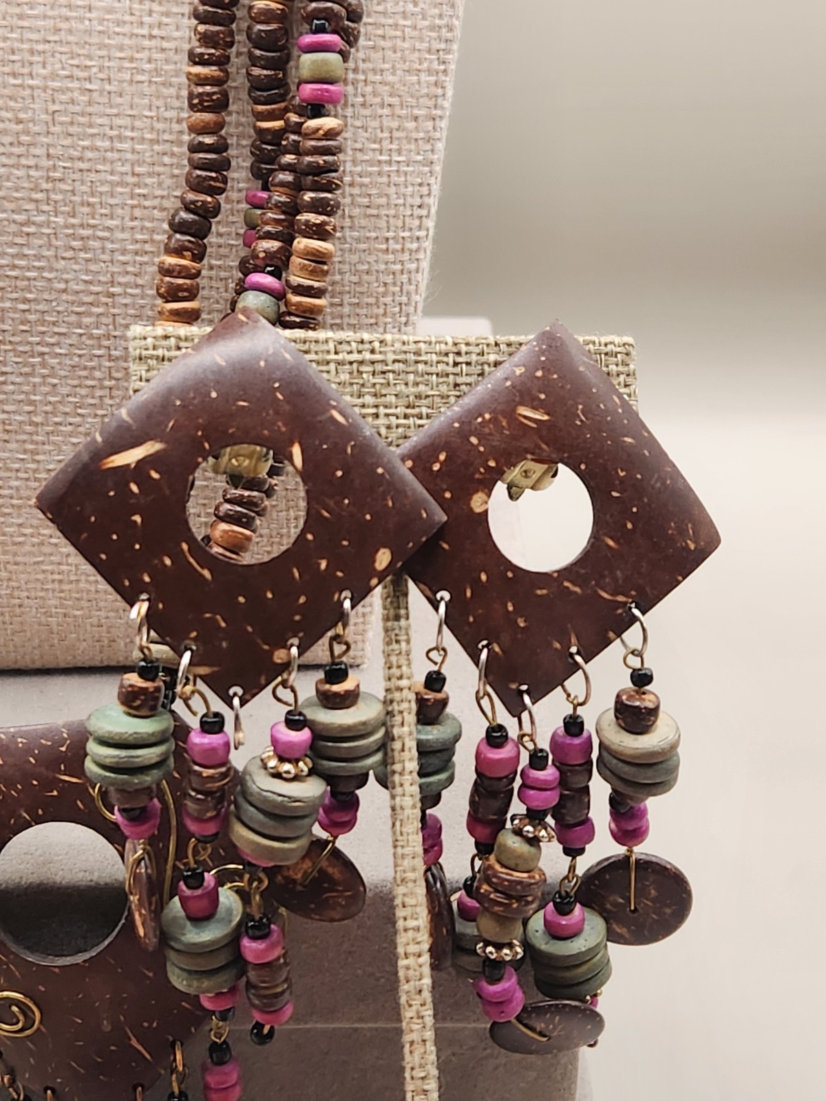 Multi-Strand Retro Coconut Shell Bead Necklace Bo… - image 5