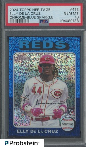 2024 Topps Heritage Chrome Blue Sparkle Elly De La Cruz Reds RC Rookie PSA 10