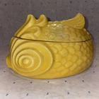Vtg Red Wing art Pottery YELLOW Fish Koi Casserole covered Dish Tureen 1940s 50s