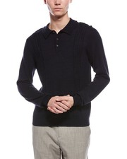 Bruno Magli Cable Front Merino Wool Polo Sweater Men's