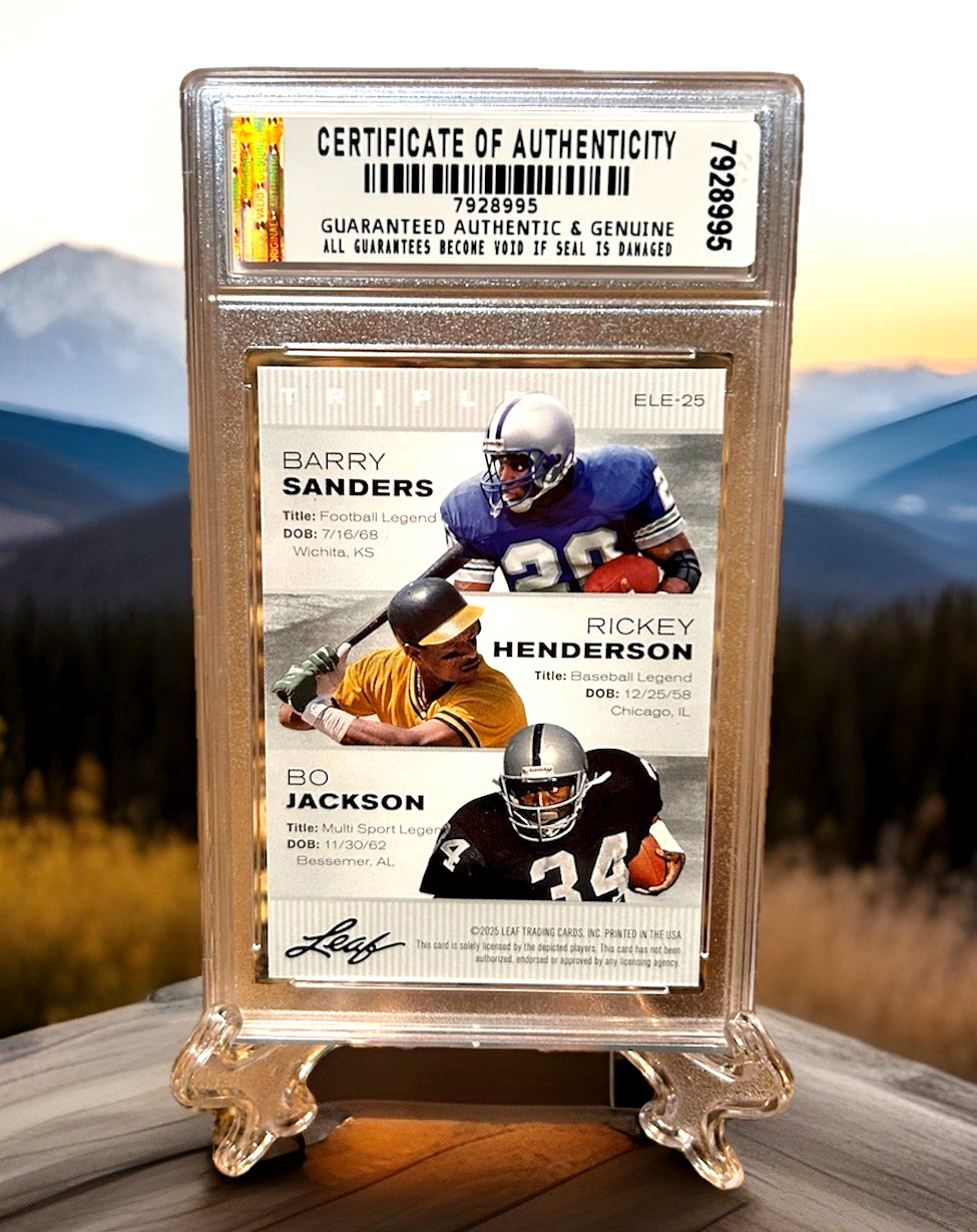 BO JACKSON 2025 LEAF Barry Sanders/Henderson/Bo Jackson GRADED GEM-MT 10 #ELE-25
