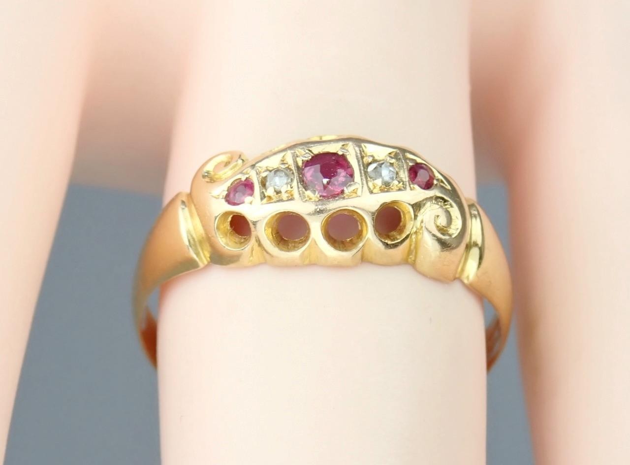Fine Antique Edwardian Solid 18K Gold Ruby Diamon… - image 16