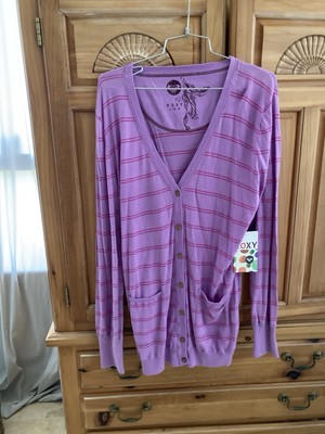 Roxy  Striped button lightweight Jacket Lavender womens Size Medium