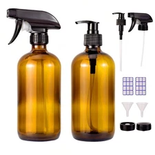 2 Pack 500ml 16.9oz Amber/Brown Glass Spray Bottles Thickened Refillable Empty