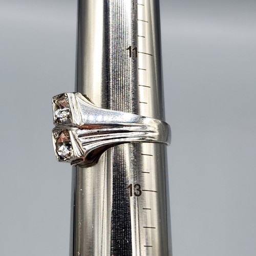 Vintage Mens Sterling Silver Two Stone Paste Bypass Style Ring Size 12 11.9g - Picture 9 of 12