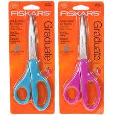 2-Pack Fiskars 8" Graduate Scissors Teen Adult Sized Teal Purple Colors