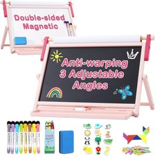 Double-Sided Tabletop Easel for Kids Ages 3 100 Pcs , Wooden Magnetic Tabl...