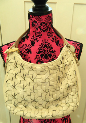 Women's Cole Haan Woven Genuine Leather Ivory Hobo Hand Shoulder Bag Boho Euc